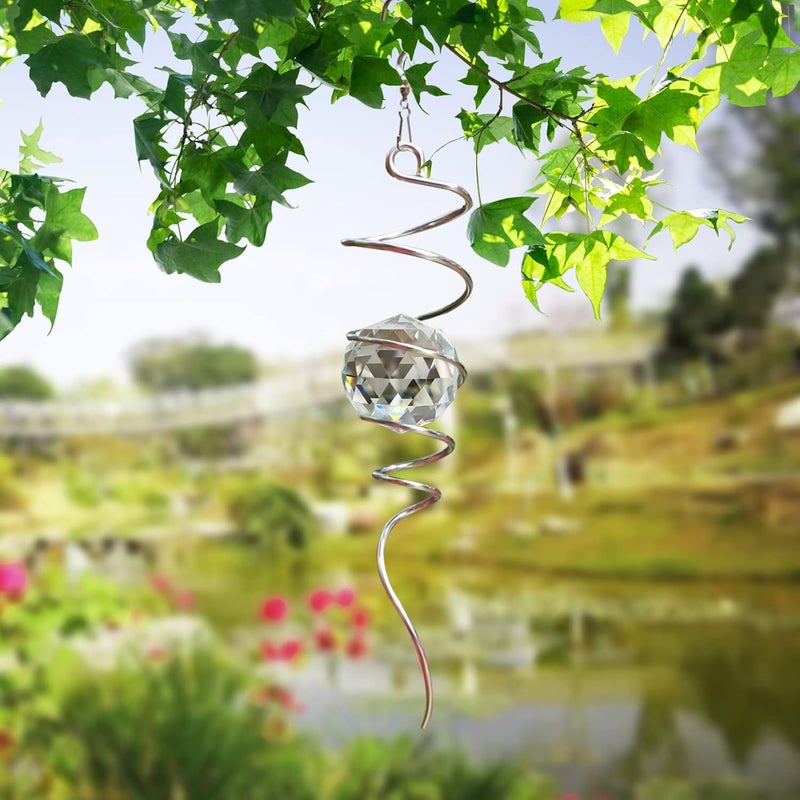 Eiryhope Gazing Ball Spiral Tail, Wind Spinners Stabilizer with Swivel Hook & Clear Crystal Ball, Hanging Suncatcher Decoration, Rainbow Maker Indoor Outdoor Ornaments Creative Decorative Gifts 13" - Image 3